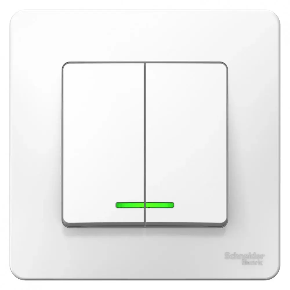 BLANCA С/У 2-клавишный ВЫКЛЮЧАТЕЛЬ (сх.5) с подсветкой, 10А, 250В, БЕЛЫЙ