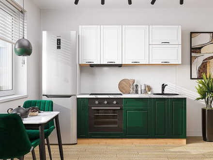 Прямая модульная кухня Дублин-01 Special White/Special Green - Дуб Вотан 2140*1900*600