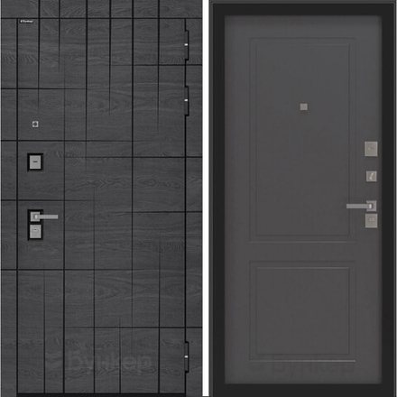 Входная металлическая дверь Бункер BN-09  Дуб майдера горизонт с черной патиной/  ФЛ- 609 графит софт (темно-серый матовый, без текстуры)