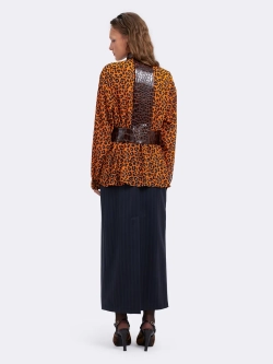 Блуза леопардовая с отделкой из экокожи Ola Ola OLA OLA