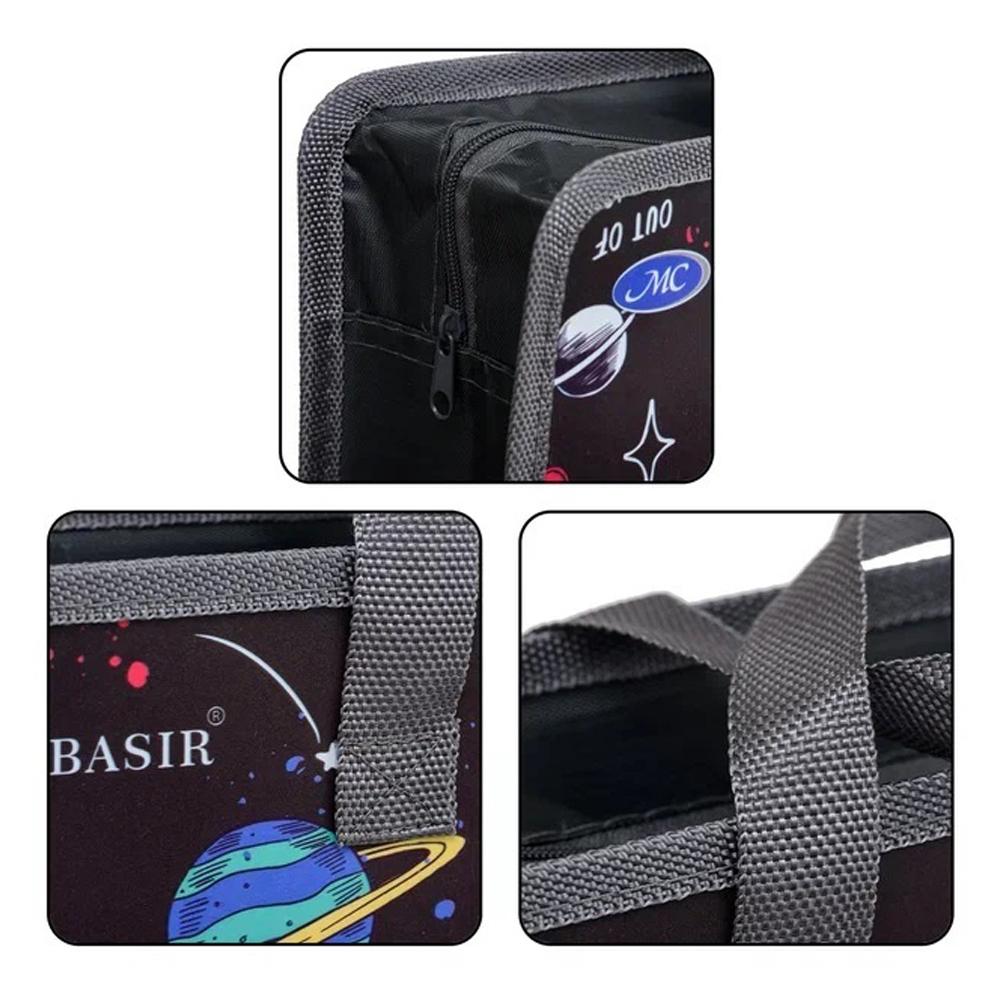 Папка школьная на молнии Basir, формат А4, сумка, серия "Космос", с тканевыми ручками и с тканевой окантовкой, 33,5*26,5
