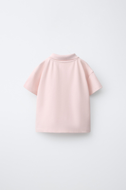 ZARA ПОЛО ПИКЕ С ЦВЕТОЧНОЙ ВЫШИВКОЙ, СВЕТЛО-РОЗОВЫЙ