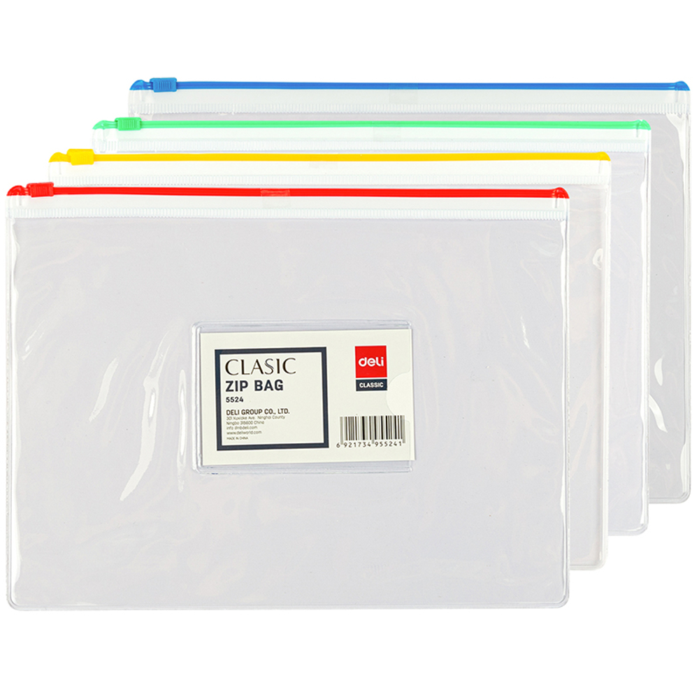 Папка-конверт на молнии DELI "Classic", А5, 0,17 мм, ассорти
