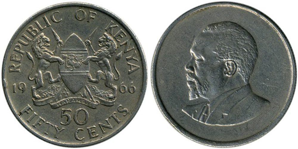 Кения 50 центов, 1966 - 1968 Джомо Кениата XF