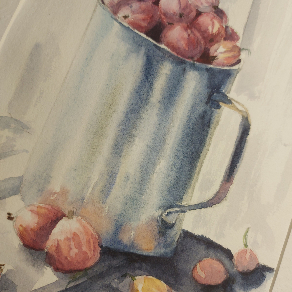 Картина авторская акварельная в паспарту 30х40 см на стену для интерьера "Летний завтрак"