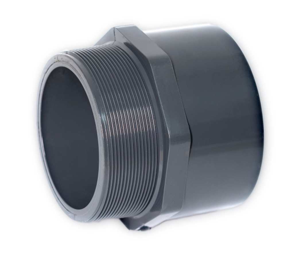 Муфта переходная ПВХ (НПВХ) неразборная с наружной резьбой под клей (Ру10-16), Китай