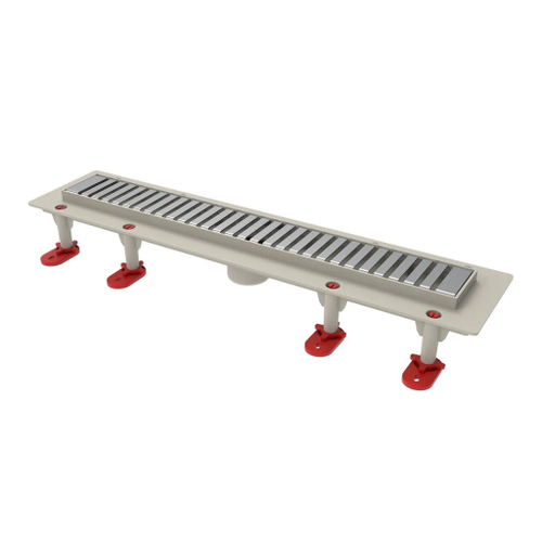 Трап линейный ТП-50D-900 решетка из нерж. стали "Полосы" с верт. выходом D50 мм, рамка из пластика