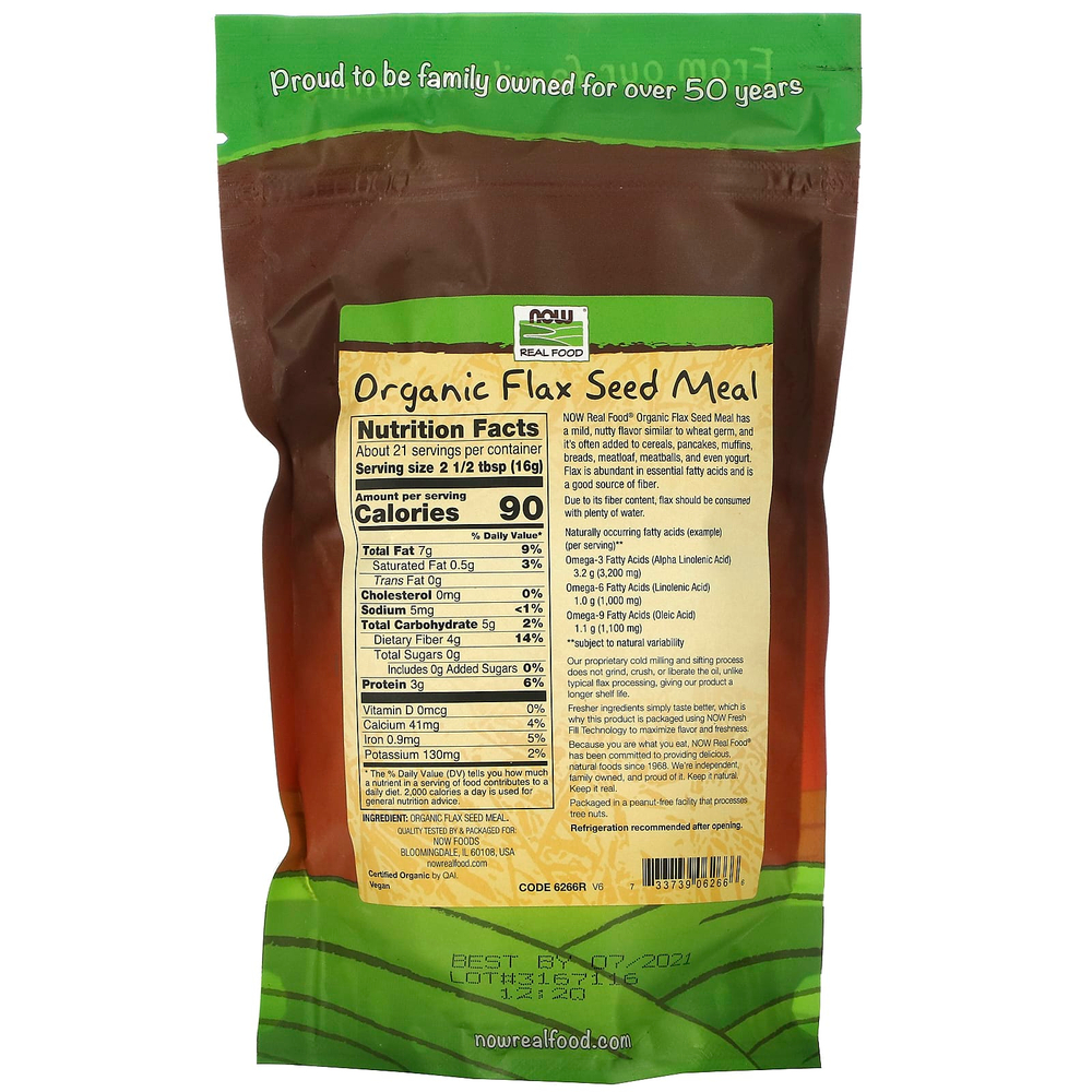 NOW Foods, Real Food, органическая мука из семян льна, 340 г (12 унций)