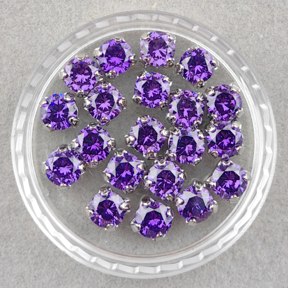 Фианиты шатоны в оправах, Violet/Rhodium