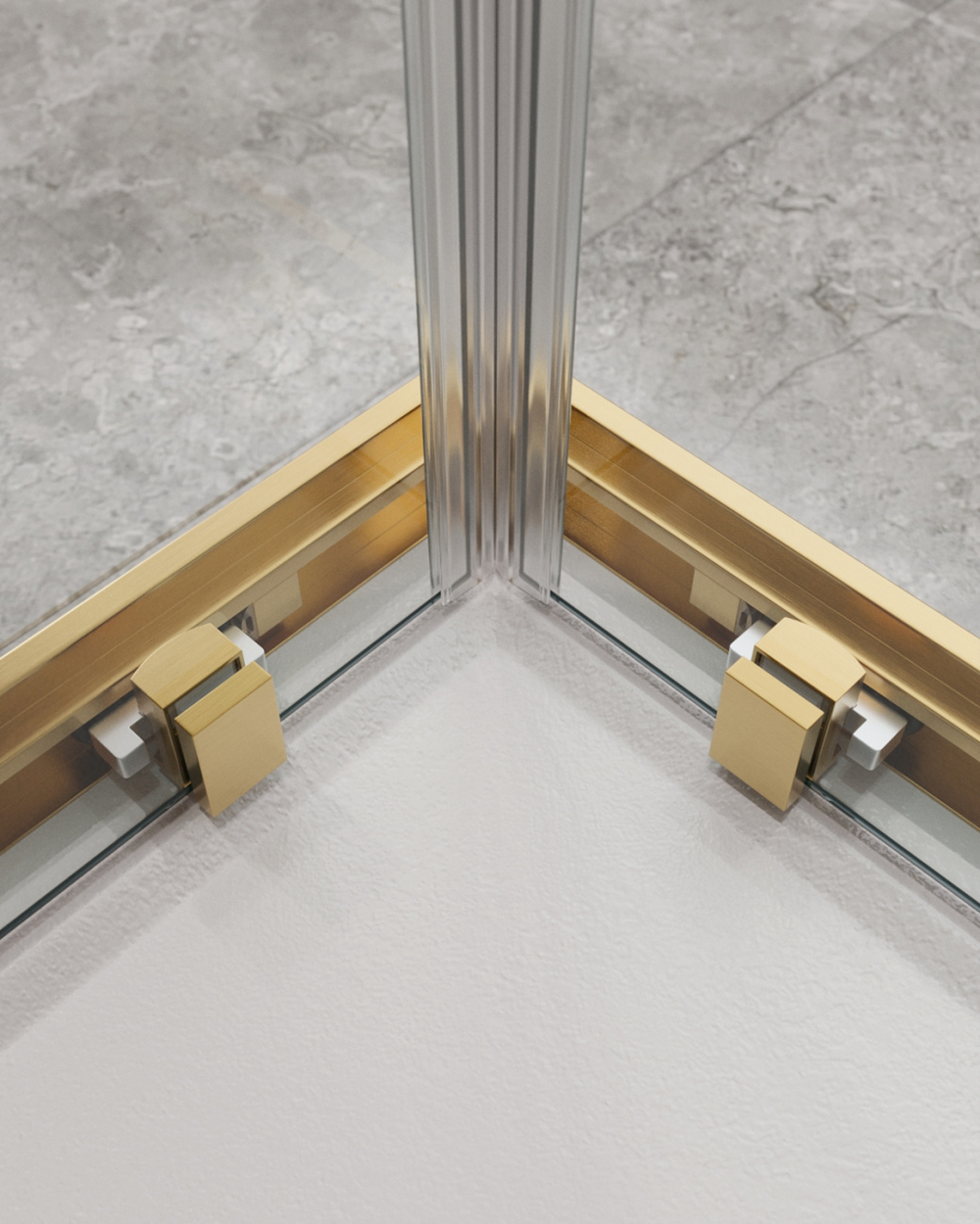 Душевой уголок Cezares MOLVENO-A-22-100+30-C-BORO-IV, 130х130х195, профиль брашированное золото, прозрачное стекло