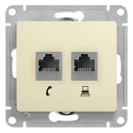 GLOSSA РОЗЕТКА двойная RJ11+RJ45 кат.5e, механизм, БЕЖЕВЫЙ