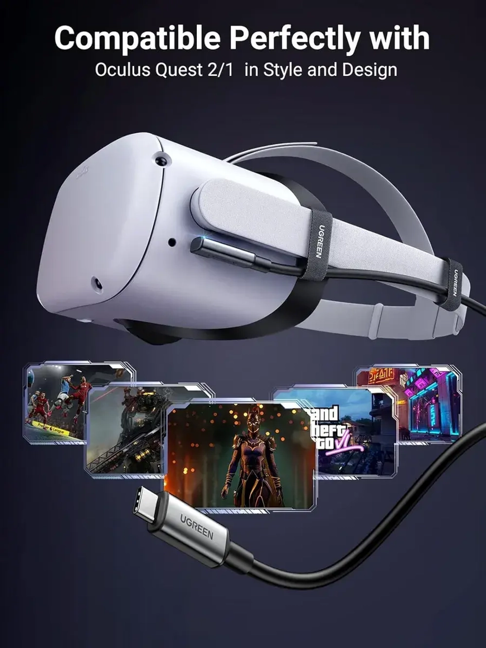 Кабель USB-C Угрин для зарядки VR очков Г-образный