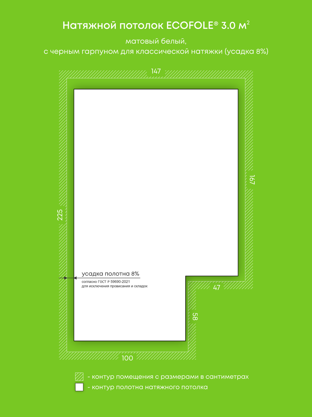 Матовый натяжной потолок 3 м2