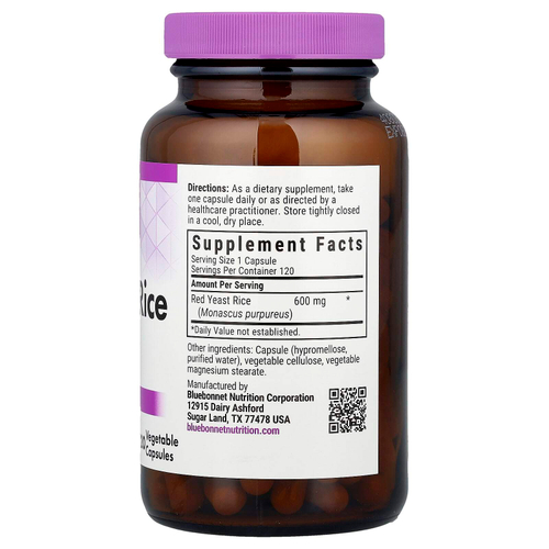 Bluebonnet Nutrition, красный ферментированный рис, 600 мг, 120 вегетарианских капсул