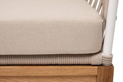 "Диего" диван 2-местный плетеный из роупа, основание дуб, каркас алюминий светло-серый (RAL7035) муар, роуп бежевый круглый, ткань бежевая 052