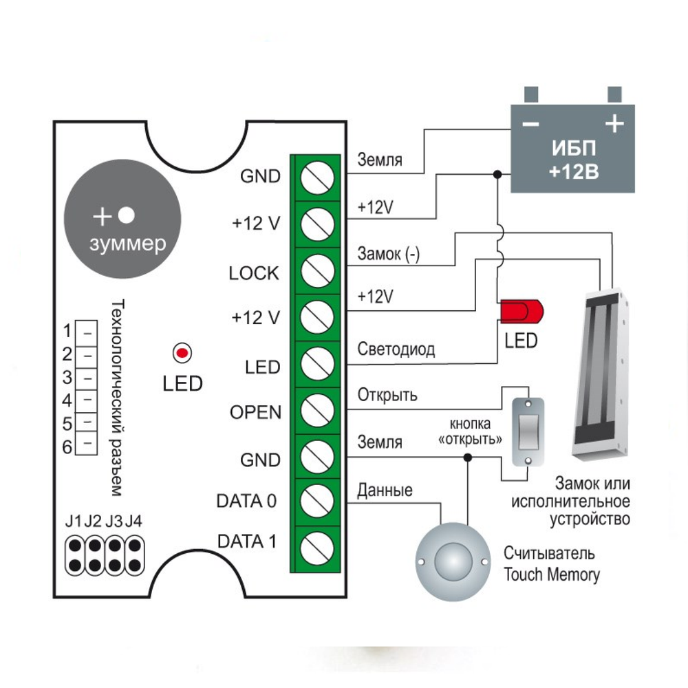Схема подключения контроллера LC-1DW Stork к считывателю и замку