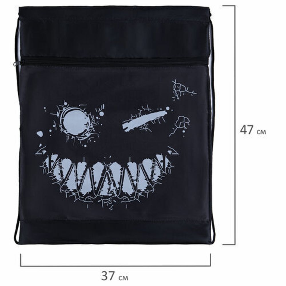 Мешок для обуви BRAUBERG, с петлёй, карман на молнии, 47х37 см, "Don't be afraid", 271609