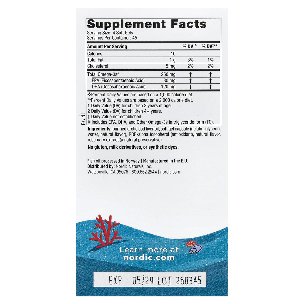 Nordic Naturals, Children's DHA, ДГК для детей, со вкусом клубники, для детей 3–6 лет, 250 мг, 180 мини-капсул