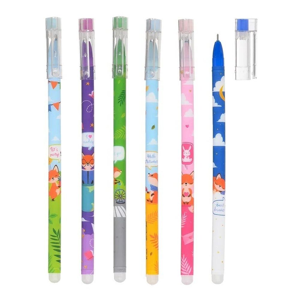 Ручка гелевая, пиши-стирай, Basir, синие чернила, серия "ЛИСЯТА", разноцветный корпус