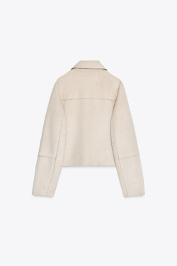 ZARA КОРОТКАЯ КУРТКА ИЗ ИСКУССТВЕННОЙ ЗАМШИ, ЭКРЮ