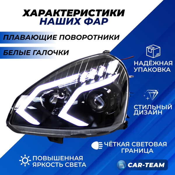 Фары Лада Приора передние в стиле Mercedes AMG с плавающими поворотниками и би линзой, белые галочки