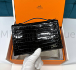 Сумка Hermes Kelly Pochette из глянцевой крокодильей кожи темно-синяя