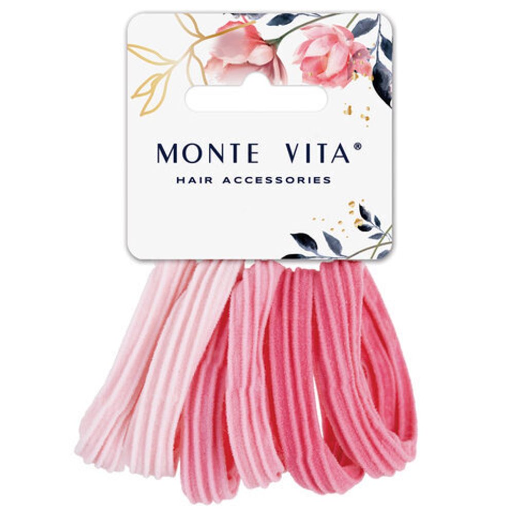Резинки для волос НАБОР 6 шт., мягкие, большие, оттенки розового, MONTE VITA, 457051