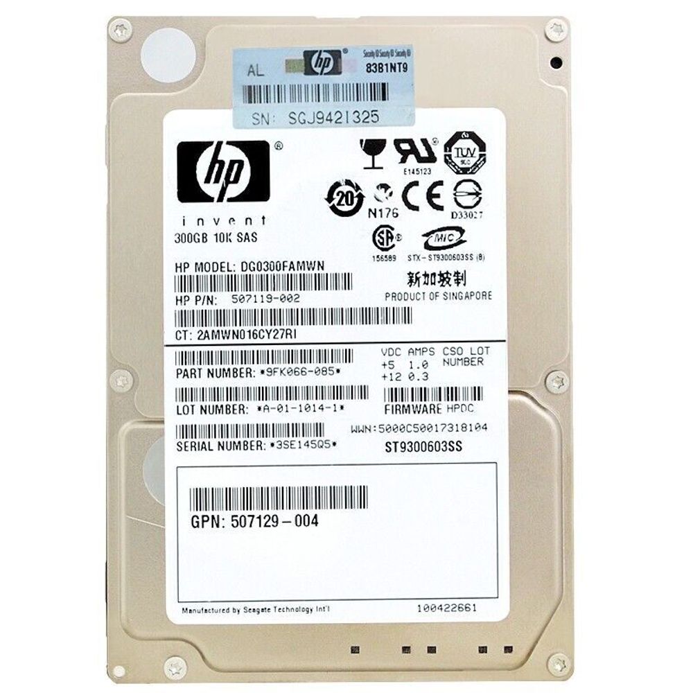 Жесткий диск HP 300GB, 3G, SAS, 10K RPM, SFFDP DG0300FAMWN