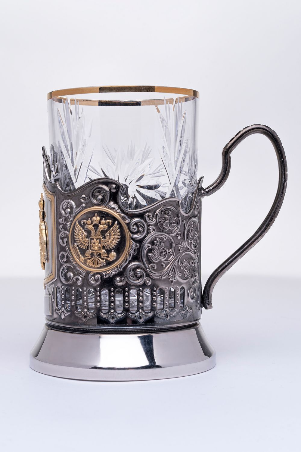 Подарочный набор «Подстаканник с символикой МЧС» (три предмета, металл/хрусталь)