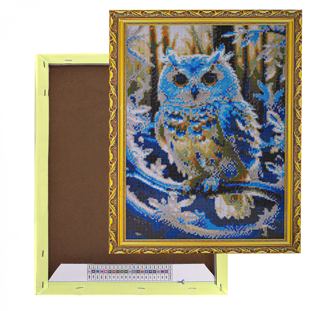 Алмазная мозаика Alingar, на подрамнике, с полным заполнением, (глянц), 40х50 см, 25 цветов, "Ледяная сова"