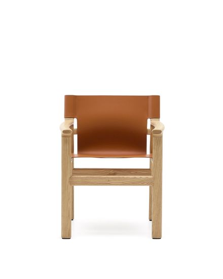 Стул Jan из переработанной кожи светло-коричневого цвета и ясеня в натуральном цвете