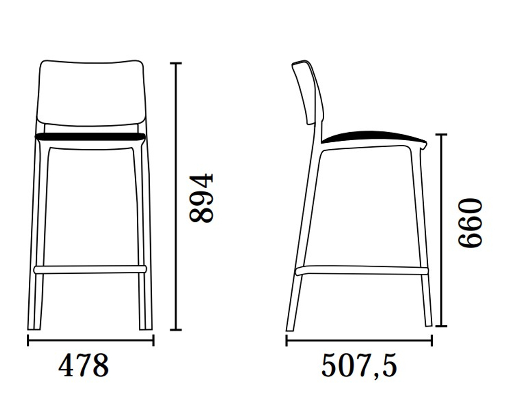 Стул полубарный пластиковый с обивкой Papatya Joy-S Bar Soft 65, тортора