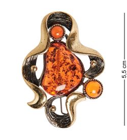 AM-2576 Брошь «Волна» (латунь, янтарь)