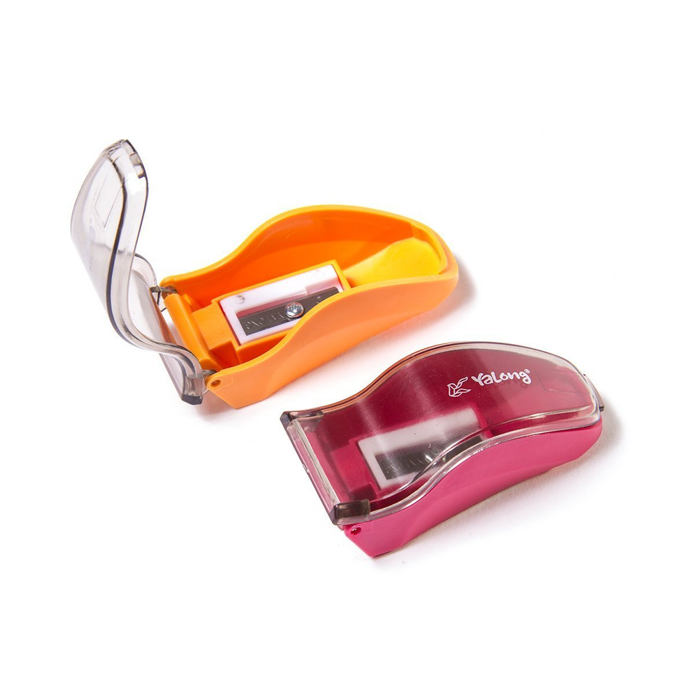 Точилка пластиковая Yalong, 1 отверстие, фигурная, с контейнером, цвет ассорти