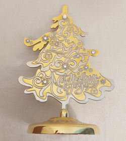 Елка сувенирная "С Новым годом!" с фианитами (Златоустовская гравюра)
