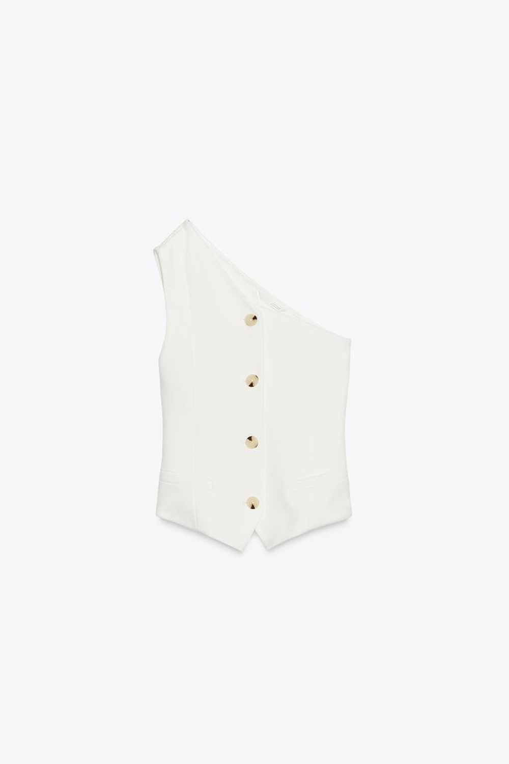 ZARA АСИММЕТРИЧНЫЙ ТОП-ЖИЛЕТ ИЗ ИНТЕРЛОКА, БЕЛЫЙ