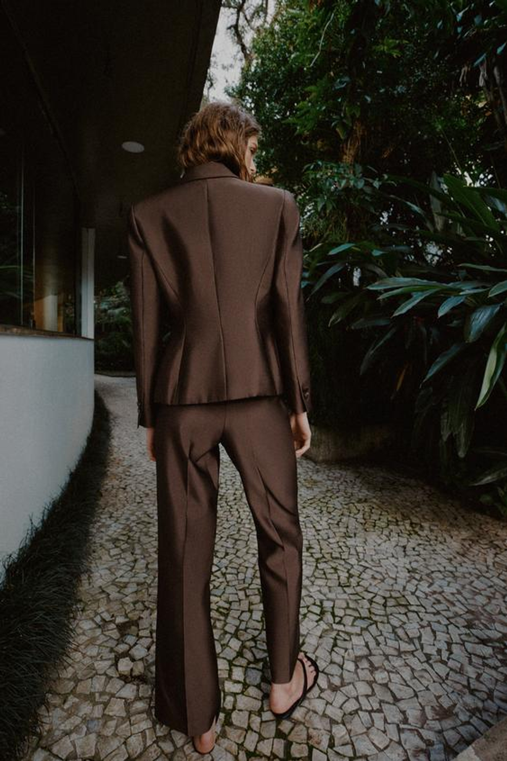 ZARA АТЛАСНЫЕ БРЮКИ SLIM, КОРИЧНЕВЫЙ