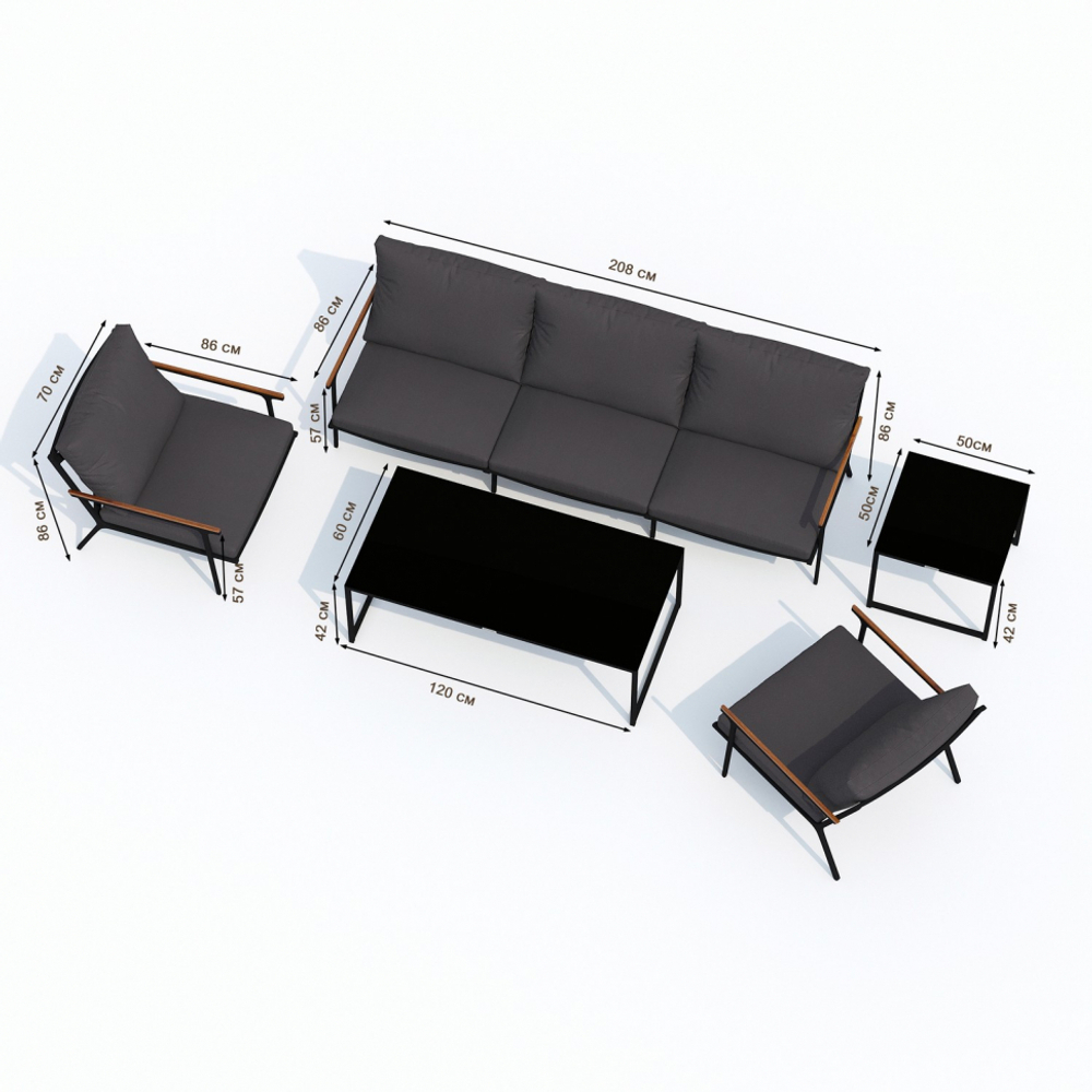 Лаунж зона Ideal Patio ФЕСТА антрацит с трехместным диваном