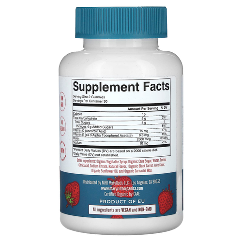 MaryRuth's, органические жевательные таблетки для волос, кожи и ногтей, со вкусом клубники, 60 жевательных таблеток