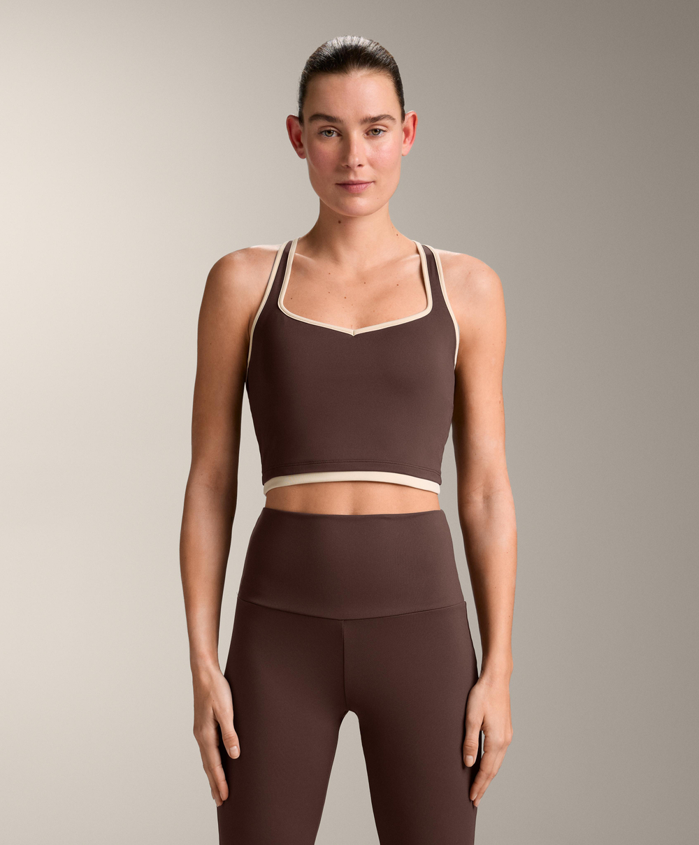 Oysho Топ Comfortlux с контрастной перекрестной спинкой, коричневый
