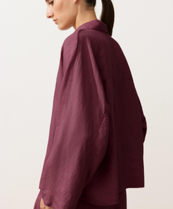 Oysho Рубашка-поло оверсайз с длинными рукавами из 100%-го льна, бордо