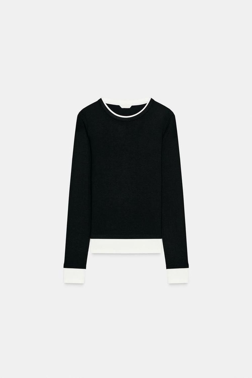 ZARA ФУТБОЛКА С ДВОЙНЫМ КОНТРАСТОМ, ЧЕРНЫЙ