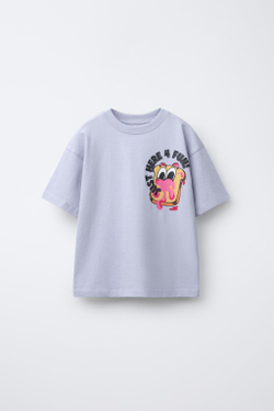 ZARA ФУТБОЛКА С ПРИНТОМ, СИРЕНЕВЫЙ