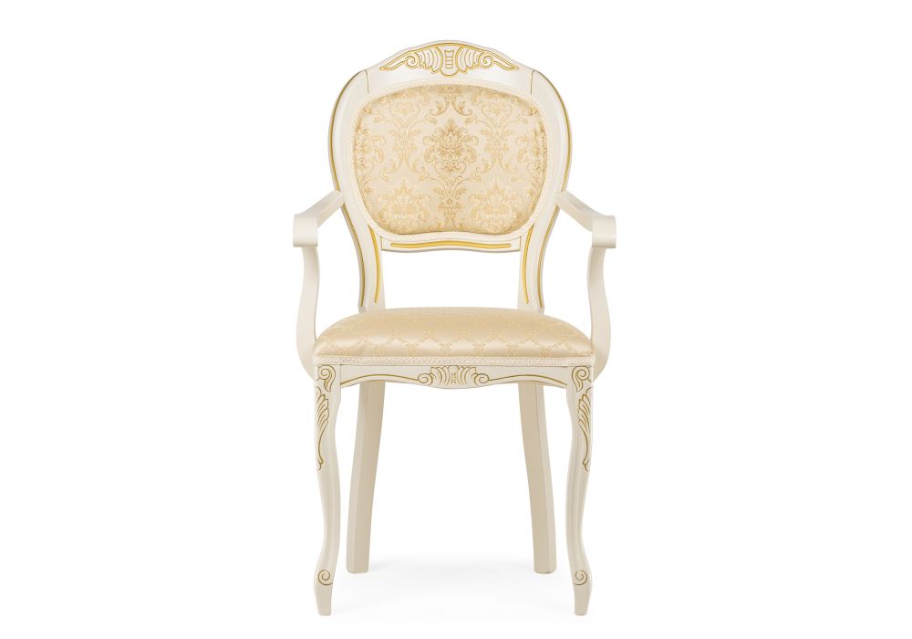 Кресло Лауро слоновая кость с золотой патиной / бежевый тесьма 11