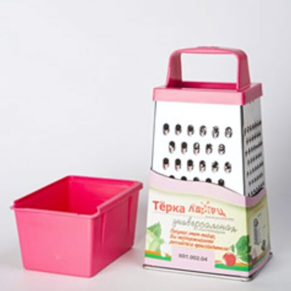 Терка универсальная 4-грани с пластмассовой ручкой и пластмассовым контейнером 450 мл в сервисной упаковке 11х8,5х27см К01.002.04