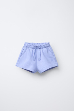 ZARA БАЗОВЫЕ ШОРТЫ ИЗ МЯГКОЙ ТКАНИ С ЦВЕТОЧНОЙ ВЫШИВКОЙ, ЛАВАНДОВЫЙ