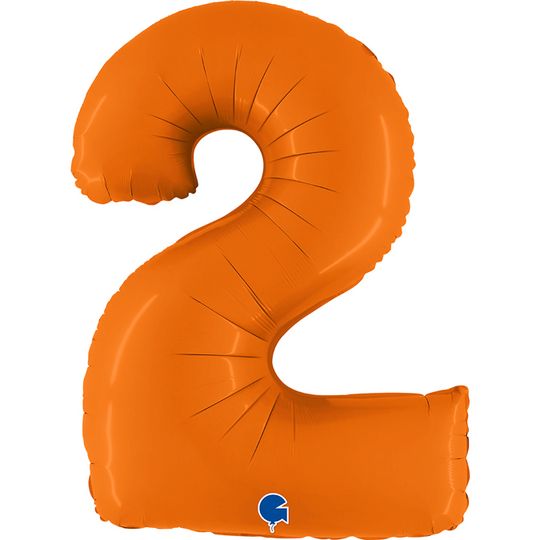 Шар (40''/102 см) Цифра, 2, Оранжевый, Сатин