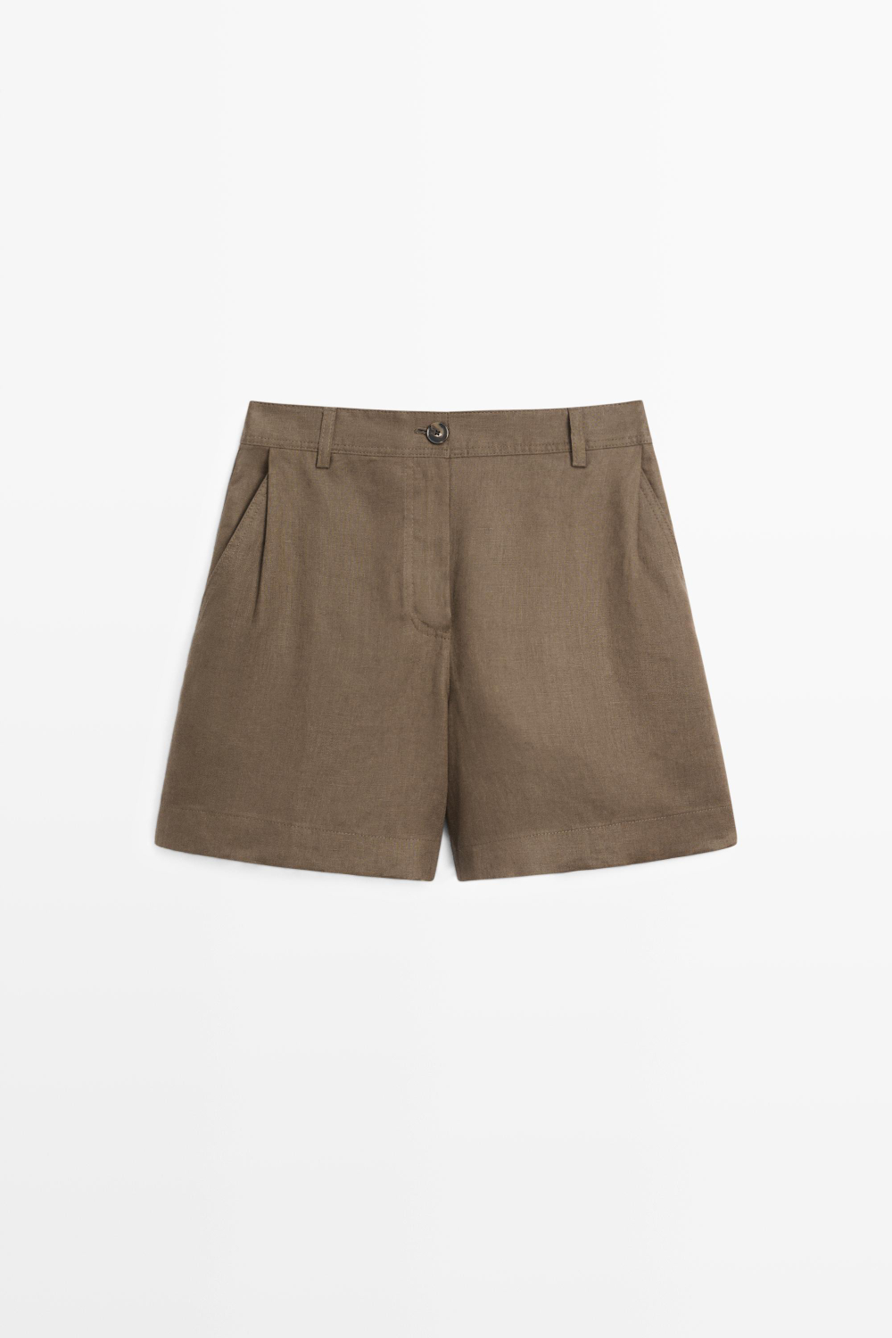 Massimo Dutti Шорты из 100% льна со складками, цвет мха