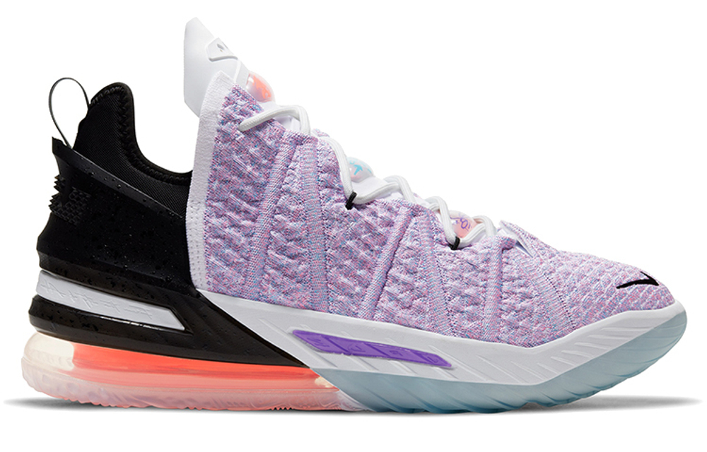 Nike Lebron 18 "Graffiti Print" round head fabric synthetic leather shock absorption and wear-resistant wrapping mid-top Air Zoom actual combat basketball shoes for men and women the same style lavender black domestic version