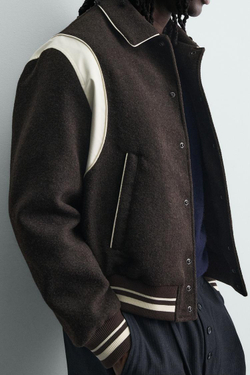 ZARA БОМБЕР С КОНТРАСТНЫМИ ЭЛЕМЕНТАМИ, КОРИЧНЕВЫЙ